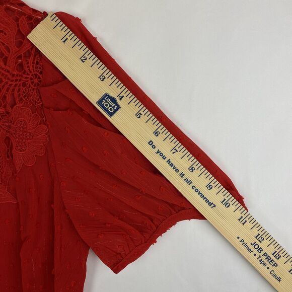 Women’s Sheer Red Lace Short Sleeve Blouse Size M - Picture 11 of 12